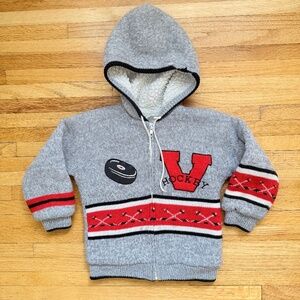 🏒 Vintage 80s Kids Hockey Sherpa Zip Hoodie